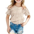 thumbnail image 2 of YMNXA Childrens Girls Boys T Shirt Short Sleeve Round Neck Carnival Stripe Print Festive Comfortable Tee Top For Casual Daily Wear,Khaki,13-14 Years, 2 of 4