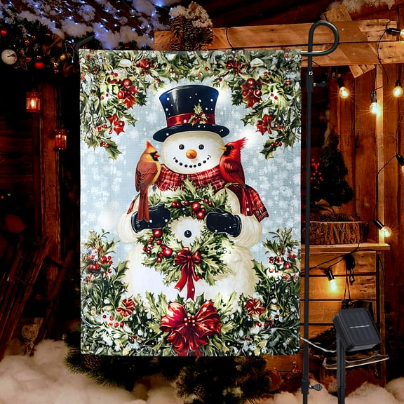 FLAGWIX Snowman Cardinal Winter Christmas Solar LED Garden Flag VTM649SF- USA Flags Decor Indoor Outdoor