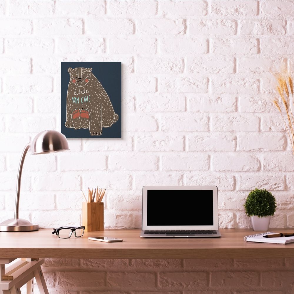 Little Man Cave Bear Drawing Kids Design Stretched Canvas Wall Art by Daphne Polselli