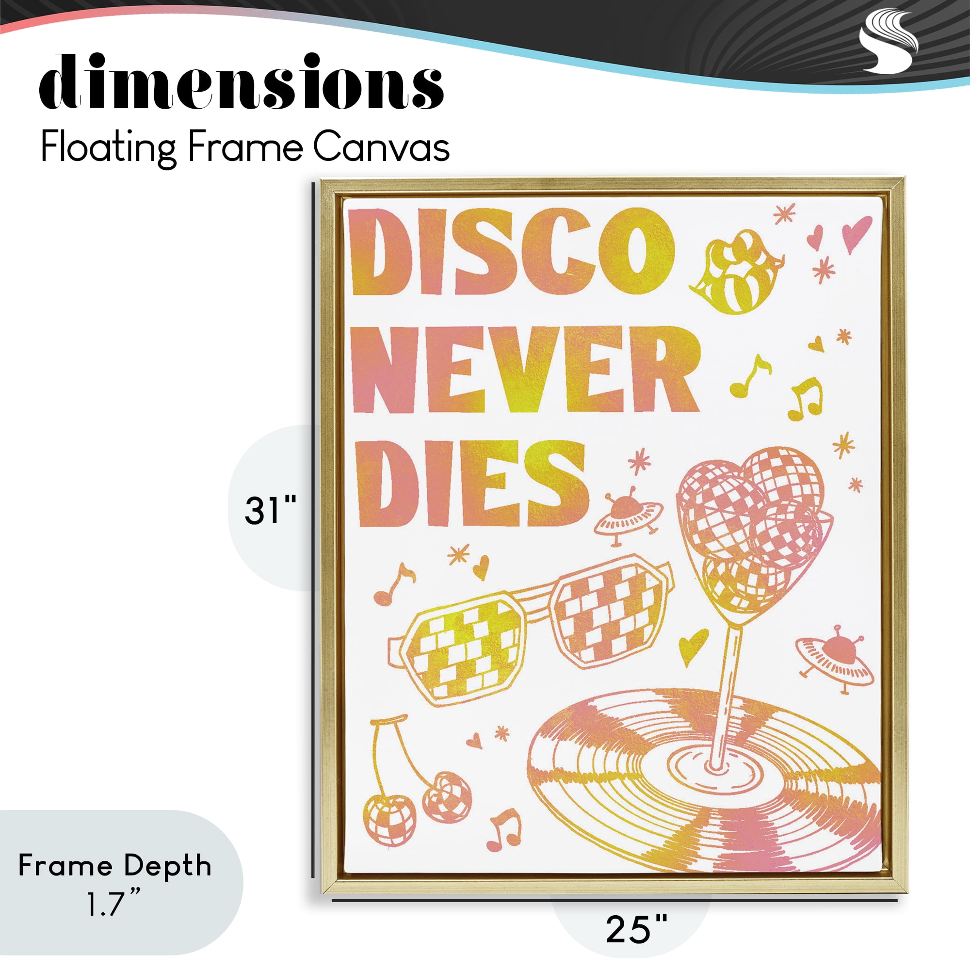 Stupell Industries Disco Never Dies Gold Framed Floater Canvas Wall Art, design by Ziwei Li