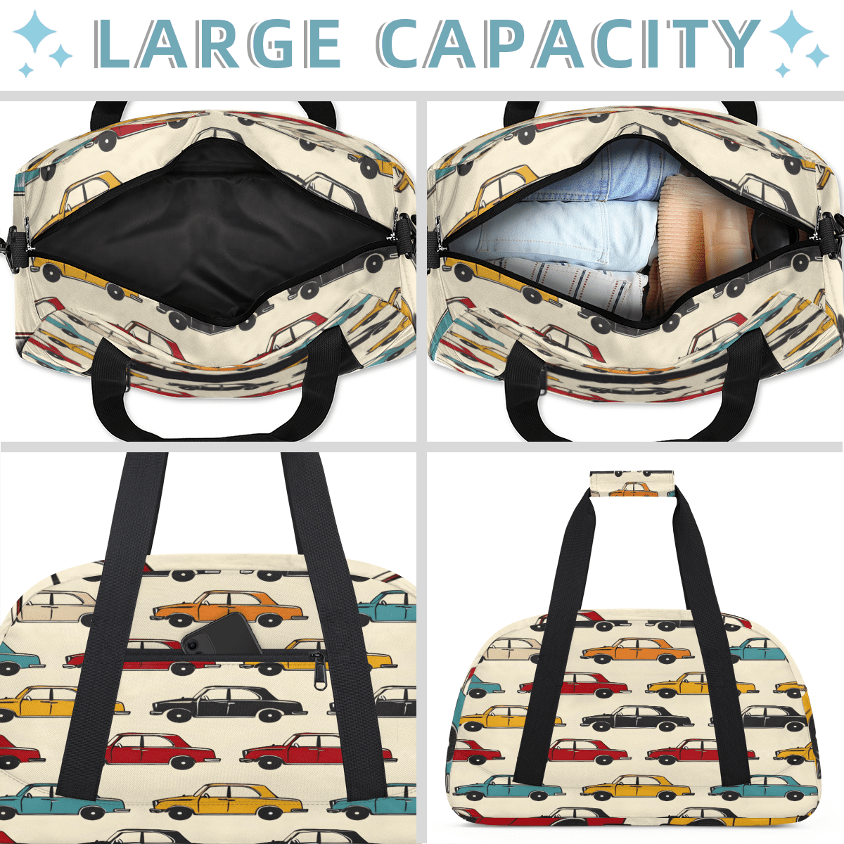 Herdesigns Cars Sports Duffle Bag for Women & Men, Gym Bag Dance Bag Overnight Bag Carry On Weekender Travel Bag