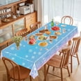 thumbnail image 4 of Snowflake Plastic Tablecloth for Christmas & Winter Parties – Blue Disposable Table Cover for Baby Showers, Birthdays & Holiday Dinners – 107" x 54" PE Waterproof, 4 of 5