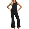 thumbnail image 3 of BiZtdJrK Womens Sleeveless Tank Tops and Trousers Knit Sweaters 2 Piece Outfits Solid Color Vest Matching Flared Wide Leg Pant Lounge Sets Black S, 3 of 6
