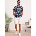 thumbnail image 2 of DARING DIVA Men's Short Sleeve Button Down Camp Collar Leaf Print Shirts XL Navy Blue, 2 of 7