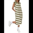 thumbnail image 1 of Vestido de Verano A Rayas para Mujer, Corte A, Informal, con Mangas , Cuello de Solapa, Estilo Camiseta, con Bolsillos, Verde , Talla S, 1 of 9