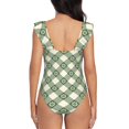 thumbnail image 6 of Yiaed Daisy Plaid Green Print Women's Ruffled One Piece Swimsuit V Neck Swimwear Slimming Monokini for Woman-XX-Large, 6 of 8