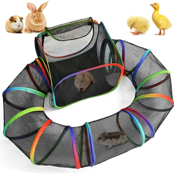 Guinea Pig Playpen with Tunnel, Rainbow Playpen with 98.4" Extended Tube & Open Side, Rabbit Playpen for Bunny, Hamster, Ferret, Chinchilla, Chickens & Small Animals to Play Indoor or Outdoor