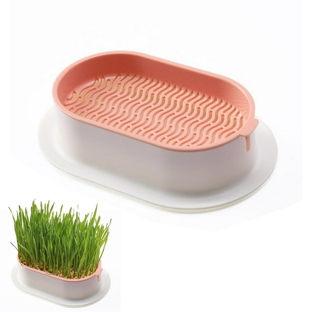 Mistaha Hydroponic Cat Grass Planter Box - Indoor Growing Kit for Cats, Dogs, and Pets - No Seeds Included - White & Pink - Separate Layer Design - Anti-Digging - Wheat Grass Growing - Home Decor and