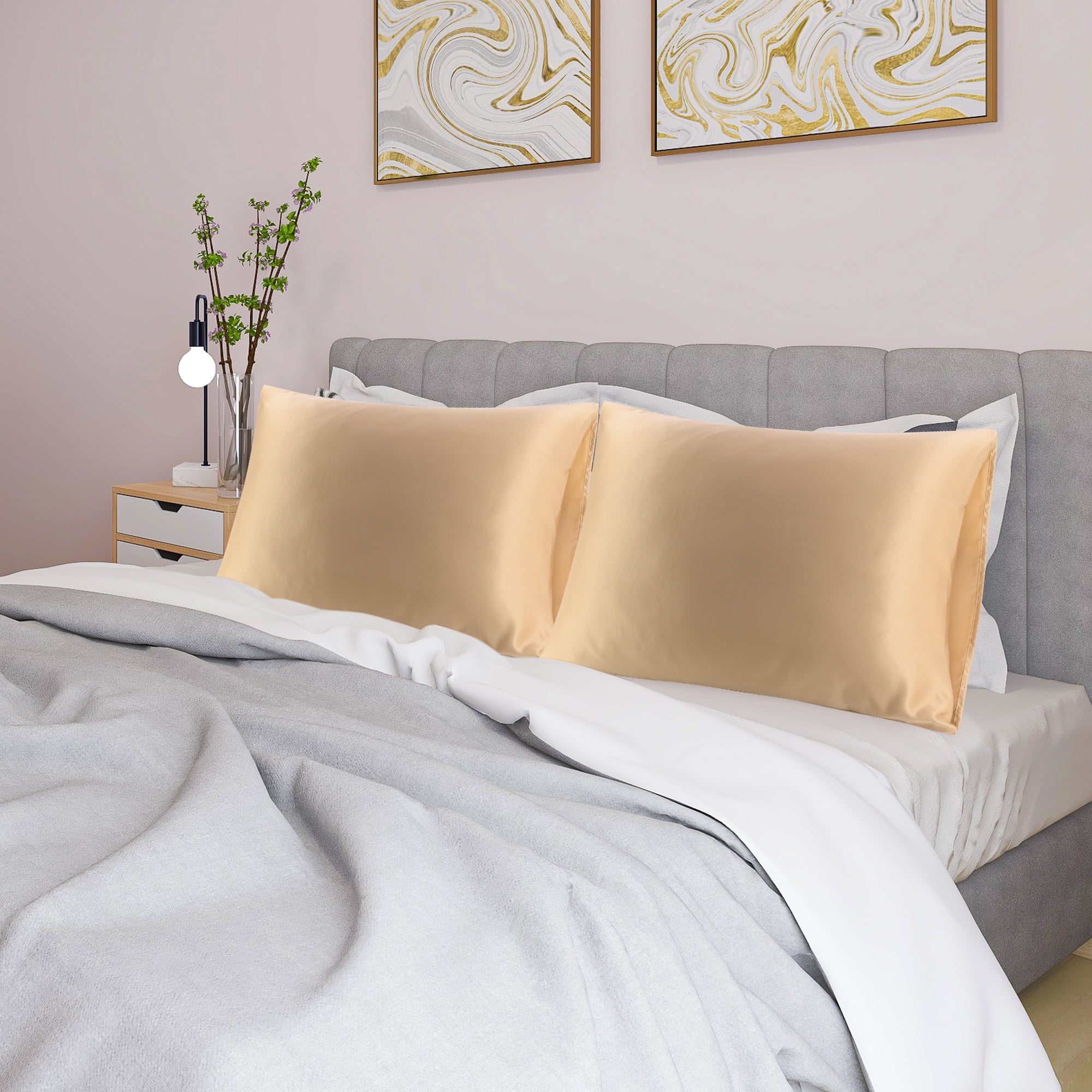 Unique Bargains 4 Pack Satin Pillowcases for Hair and Skin, Taupe King