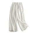 thumbnail image 3 of pstuiky Wide Leg Trousers Women, Cotton and Linen Solid Color Casual Cropped Plus Size Pants Pants with Pockets Relaxed Fit Gym Pants Women White XL, 3 of 9