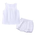 thumbnail image 2 of Toddler Girl Clothes Cotton Linen Summer Sleeveless Tank Top with Elastic Waist Bloomers Shorts Set Cute Baby Outfits (12 Months, White), 2 of 7