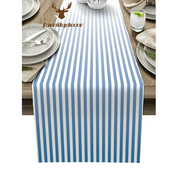 Blue And White Gradient Pinstripe Table Runner Home Wedding Table Flag Mat Centerpieces Decoration Party Dining Long Tablecloth