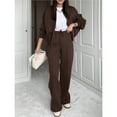 thumbnail image 6 of Women's 2 Piece Outfits Oversized Sweatsuit Zip Up Long Sleeve Sweatshirt with Wide Leg Sweatpants Brown XXXL, 6 of 8