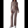 thumbnail image 1 of Conjuntos de 2 Piezas para Mujer, Larga, Cuello Redondo, Pantalones Acampanados de Cintura Alta, Conjuntos de Chándal, Ropa de Calle. Camello L, 1 of 10