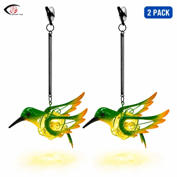 [2PCS] Green Hummingbird Solar Pendant Lights - 20*10*13cm Hanging LED Lamps, Outdoor Garden Decor, Waterproof