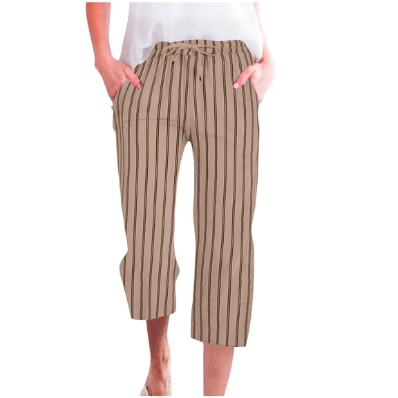 Capri Pants for Women Plus Size Casual Loose With Drawstring Lace Up Pockets Fashionable Printing Cropped Pants