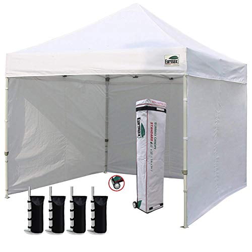 Beige Eurmax 10x10 Ez Pop Up Canopy Tent Commercial Instant Canopies with Heavy Duty Roller Bag,Bonus 4 Sand Weights Bags 