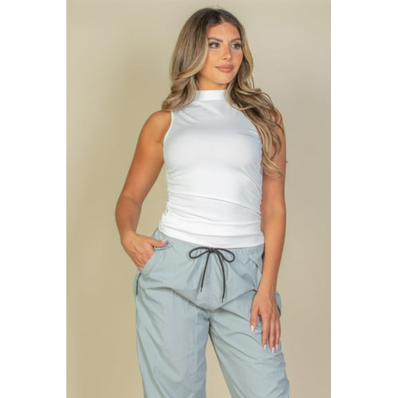 Ribbed Knit Ruched Side Sleeveless Top