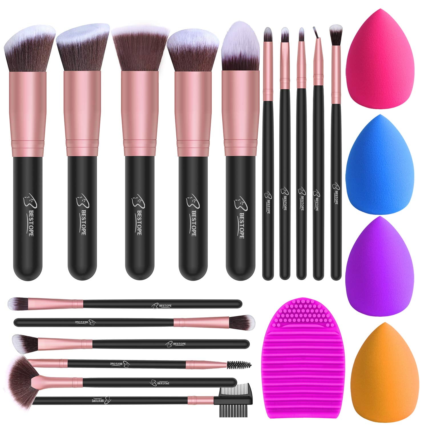 manifestation skrive et brev at donere BESTOPE Makeup Brushes 16PCs Makeup Brushes Set with 4PCs Beauty Blender  Sponge and 1 Brush Cleaner Premium Synthetic Foundation Brushes Blending  Face Powder Eye Shadows Make Up Brushes Tool - Walmart.com