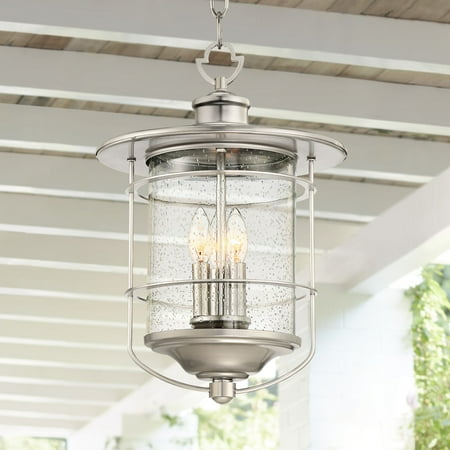 Franklin Iron Works Outdoor Light Hanging Lantern Brushed Nickel Damp Rated 19 Clear Seedy Gl For Porch Patio Franklin Iron Works Outdoor Light Hanging Lantern Brushed Nickel Damp Rated 19 Clear Seedy Gl For Porch Patio