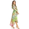 thumbnail image 3 of Sakkas Rina Women's Maxi Long Flounce Shirt Dress Floral Print Long Sleeves Button - 601-Green - S/M, 3 of 5