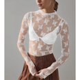 thumbnail image 2 of Blusa de encaje floral lavable a máquina de moda con cuello redondo de punto ajustada y manga larga de encaje para mujer, 2 of 8