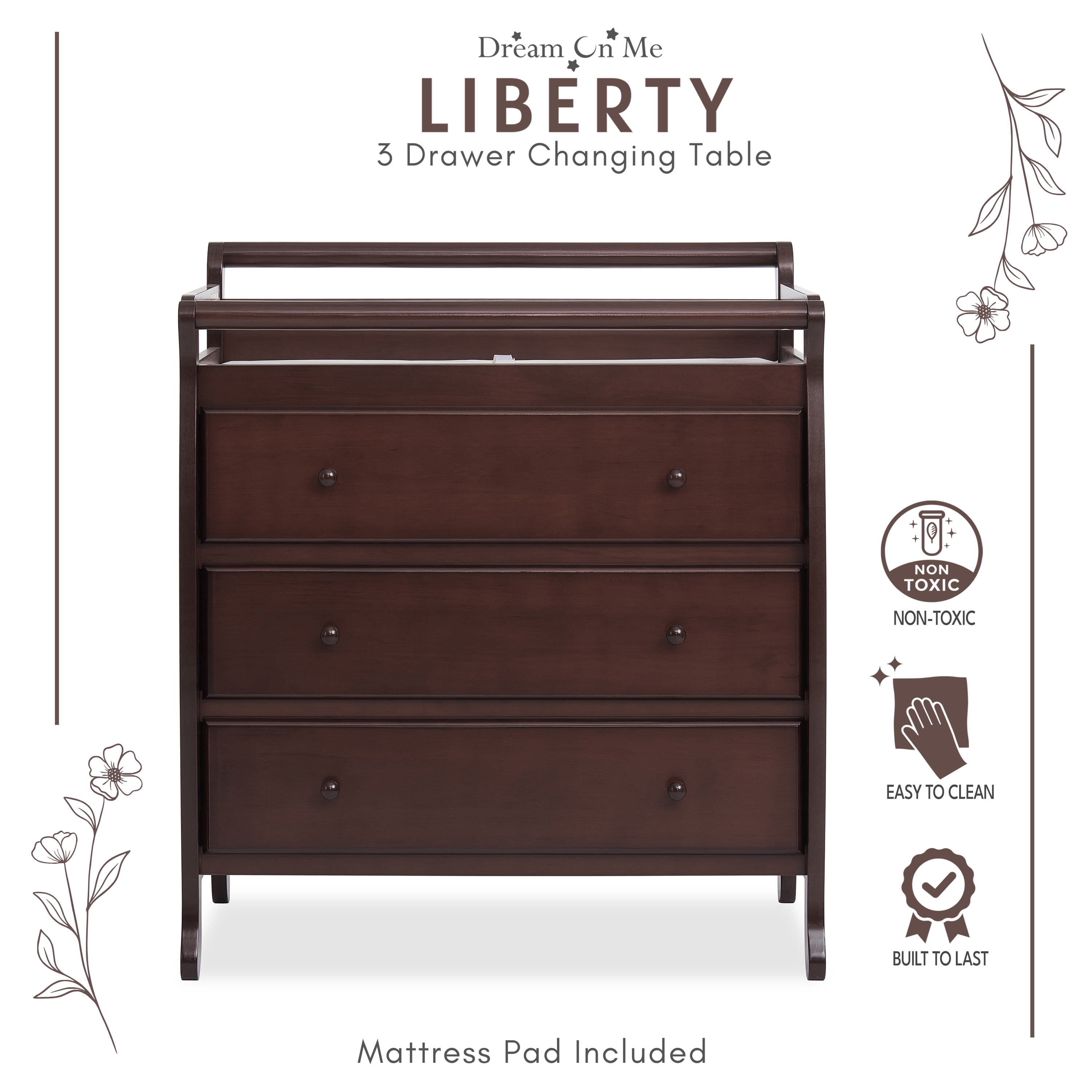 Liberty 3-Drawer Changing Table with Pad, Espresso