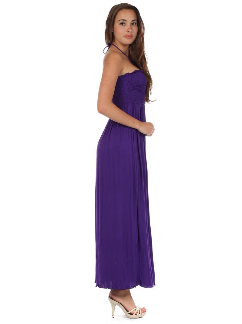Sakkas Soft Jersey Feel Solid Color Smocked Bodice String Halter Long Dress  - Purple - XX-Large - Walmart.com