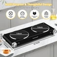 thumbnail image 6 of Techwood 1800W Electric Hot Plate Cooktop for Cooking,Infrared Ceramic Countertop Stove Top 2 Burners,Stainless Steel Portable Electric Burner,Knob Control,Easy To Clean(Black), 6 of 7