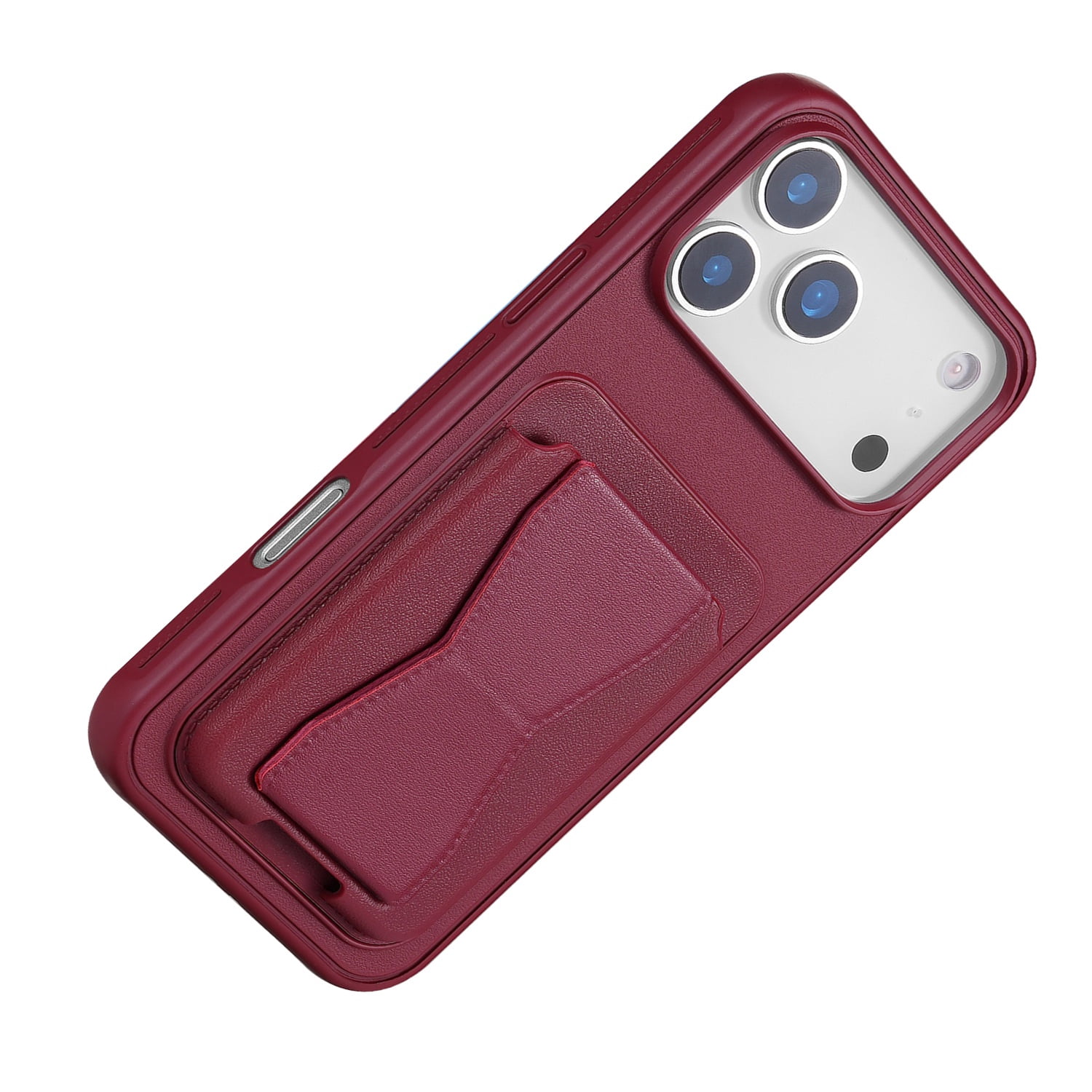 Magnetic Leather Card Case with Stand for iPhone 17 Pro Max - Red