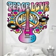 thumbnail image 1 of Colorful Tapestry, Peace Love Music Text Guitar Records Flowers Musical Notes Illustration, Fabric Wall Hanging Decor for Bedroom Living Room Dorm, 5 Sizes, Blue Pink Yellow, by Ambesonne, 1 of 1