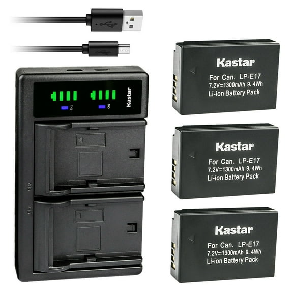 Kastar 3-Pack Battery and LTD2 USB Charger Replacement for Canon LP-E17 LPE17, 9967B02 Battery, BG-E18 IR Battery Grip, Canon EOS R8 Mirrorless, EOS R50 Mirrorless, EOS 200D, EOS750D, EOS850D Camera