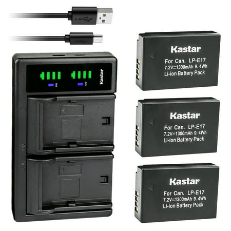 Kastar 3-Pack Battery and LTD2 USB Charger Replacement for Canon LP-E17 LPE17 9967B02 Battery BG-E18 IR Battery Grip Canon EOS R8 Mirrorless EOS R50 Mirrorless EOS 200D EOS750D EOS850D Camera