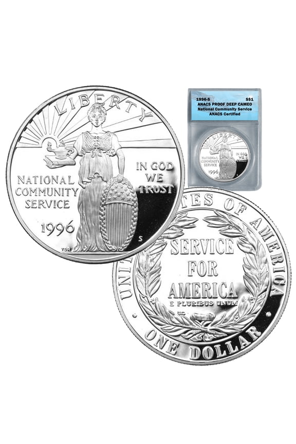 1996 National Community Service Commemorative Proof Silver Dollar ANACS PR DCAM