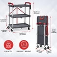 thumbnail image 2 of 2024 New Foldable Utility Service Cart, 3 Shelf Heavy Duty Plastic Rolling Cart with 360° Swivel Wheels (2 with Brakes), Ergonomic Handle, Collapsible Utility Carts for Warehouse Office Home - Gray, 2 of 8
