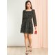 thumbnail image 3 of Allegra K Vestido Estampado Floral Cuello Ancho Cuadrado Con Volantes Por Encima De La Rodilla Para Mujer Negro XL Unique Bargains ajustado, 3 of 6