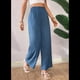 thumbnail image 5 of Pantalones de Mujer con Cintura Elástica Fruncida, Pierna Recta, Tiro Alto y Largos. Azul L, 5 of 9