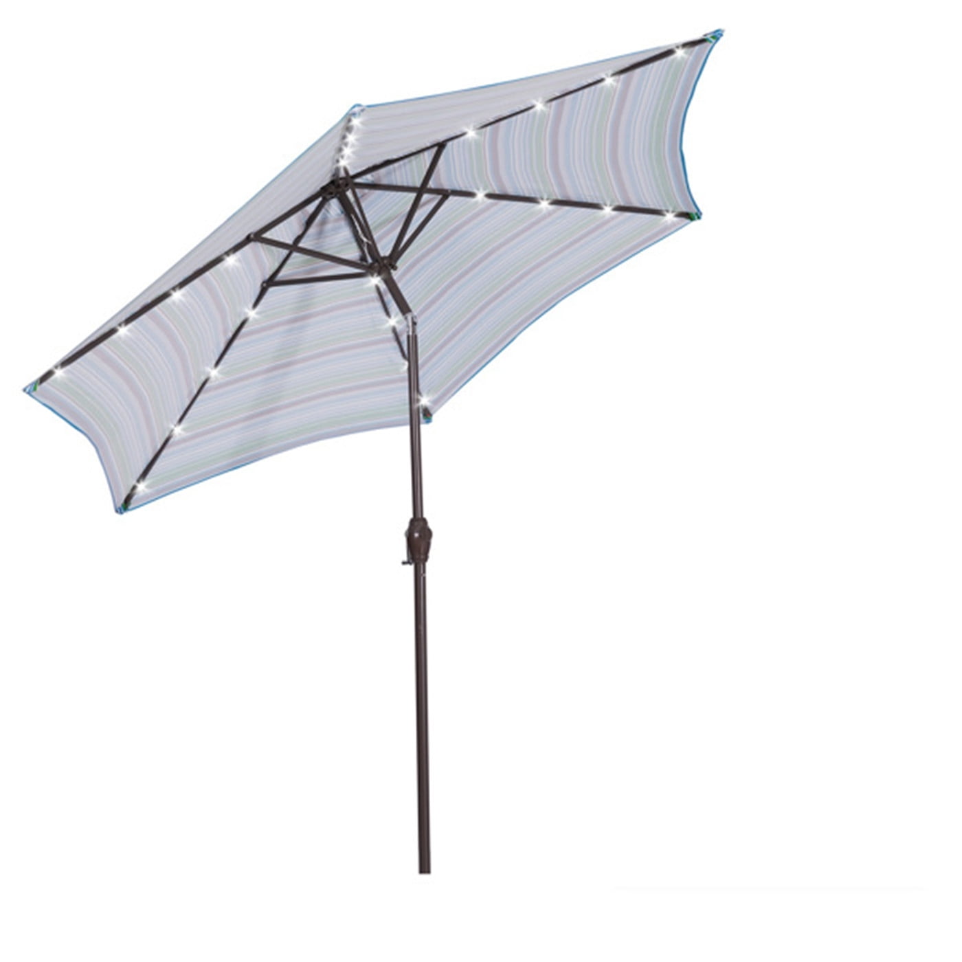 Outdoor Patio 8.7-Feet Market Table Umbrella with Push Button Tilt and Crank, Red Stripes With 24 LED Lights, Outdoor Umbrella for Garden, Deck, Backyard, Pool and Beach, Blue Stripes