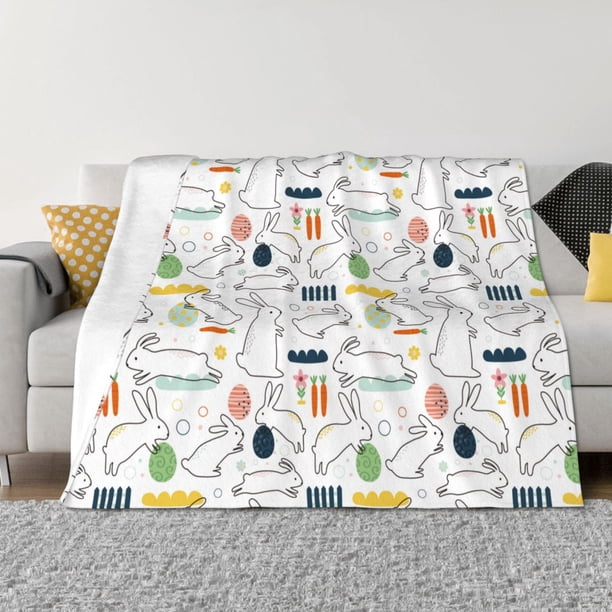Fotbe Easter Rabbit Manta de Franela con Estampado, Manta Ultrasuave para Cama, Sofá, Auto, Hipoalergénica y Antibolitas-50"x40"