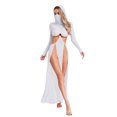 thumbnail image 1 of Lejafay Robe Maxi Transparente à Manches Longues pour Femmes, Fente Haute, à Capuche, Blanche, Taille P, 1 of 5