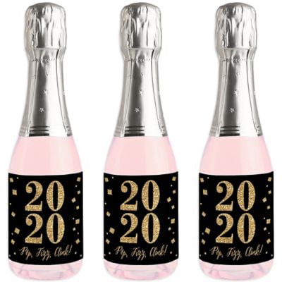 New Year's Eve - Gold - Mini Wine and Champagne Bottle Label Stickers - 2020 New Years Eve Party Favor Gift for Women and Men - Set of