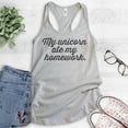 thumbnail image 2 of My Unicorn Ate My Homework Tank Top, Ladies Racerback Tank Top, Funny Unicorn Tank, Silver Gray, Small, 2 of 3