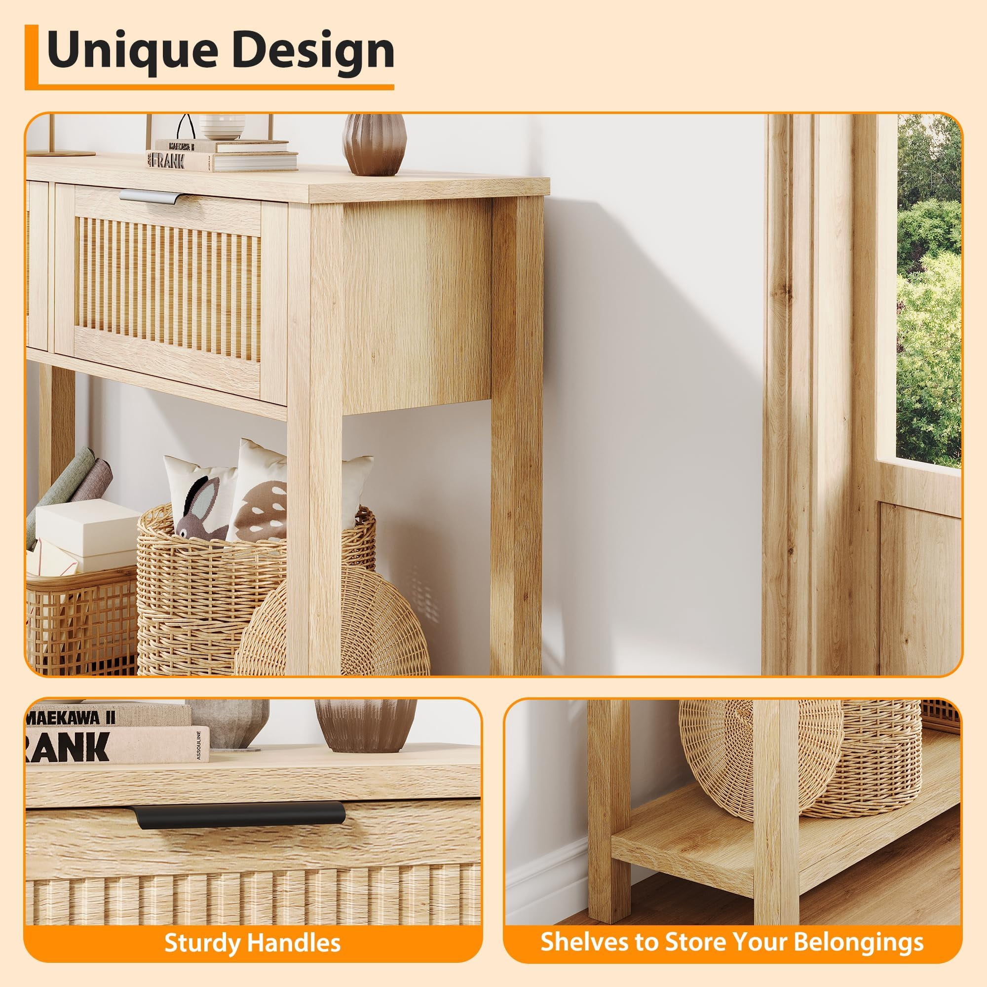 Accreate Fluted Entryway Table with 2 Drawers, Console Table for Entryway, Wooden Sofa Table for Living Room, Foyer