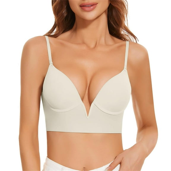 Bras for Women,Deep V Backless Bra Seamless Multiway Low Cut Underwire Support Comfort Everyday Wear,Sports Bras for Women,White,XL38/85ABC