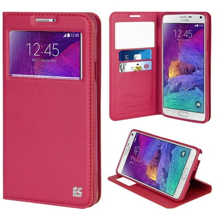NOTE 4 WALLET CASE, PINK INFOLIO WINDOW WALLET CREDIT ID CARD CASE STAND FOR SAMSUNG GALAXY NOTE