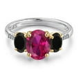 thumbnail image 3 of Gem Stone King 925 Silver and 10K Yellow Gold Red Created Ruby and Black Onyx and Lab Grown Diamond Engagement Ring for Women | 2.86 Cttw | Oval 9X7MM | July Birthstone | Size 8, 3 of 6