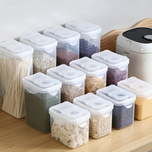 Recipientes transparentes de plástico hermético para almacenar alimentos | Juego de sellado al vacío rectangular con tapas de bloqueo de cuatro lados | Organizadores de despensas transparentes