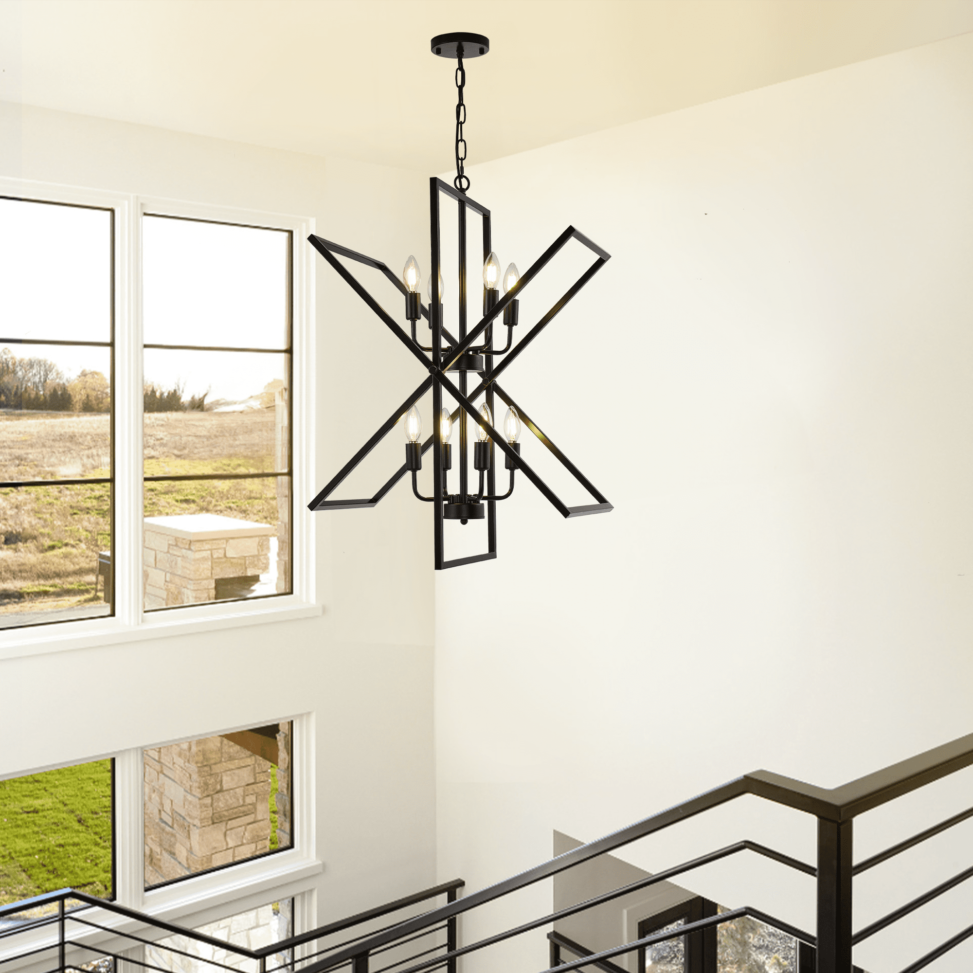 bokifol Black Chandelier,8-Light Farmhouse Chandeliers for Dining Room,Modern Rectangle Kitchen Island Lighting,Dining Room Light Fixtures Over Table