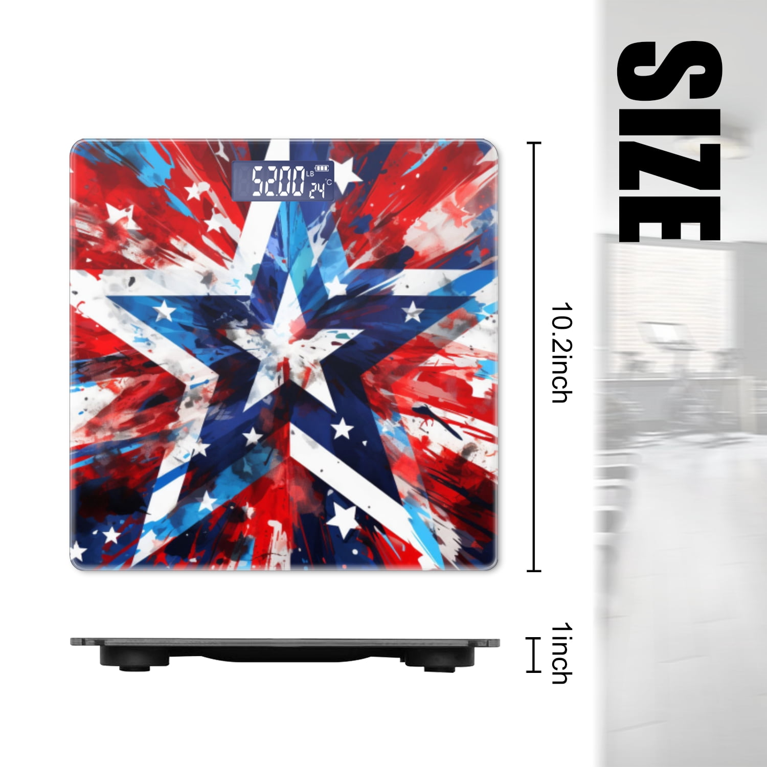 Bathroom Scale, Highly Accurate Digital Body Scale,Precisely Measures Weight up to 400 lbs-Red And Blue Background With Abstract Star Design