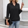 thumbnail image 5 of Womens Collared V-Neck 3/4 Sleeve Loose Fit Polo Shirts Summer Business Casual Tops, 5 of 6